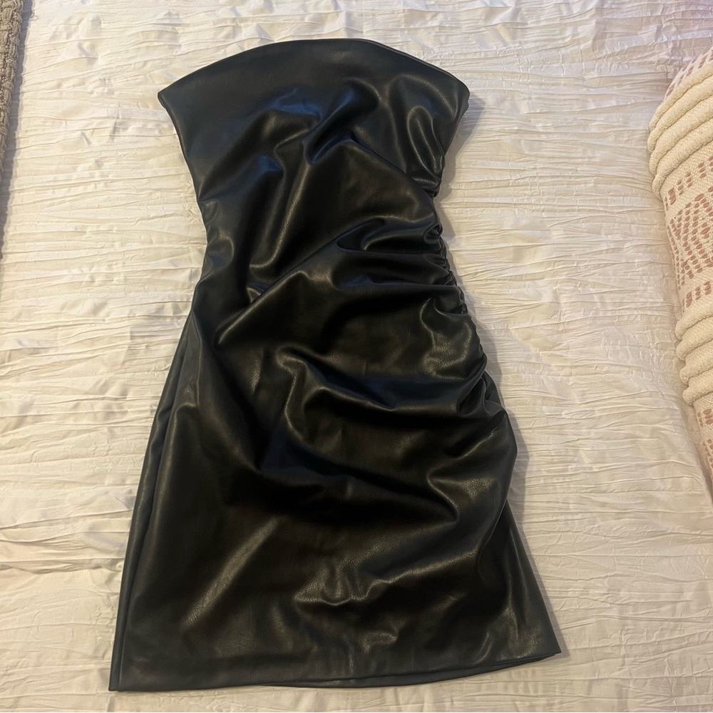 Zara Black Faux Leather Mini Dress